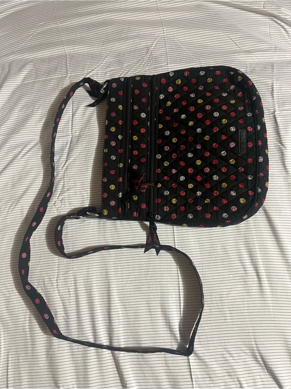 Vera Bradley Black Quilted Crossbody with Pink, Yellow & Red Dots